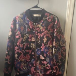 JustFab Black Floral Bomber Jacket